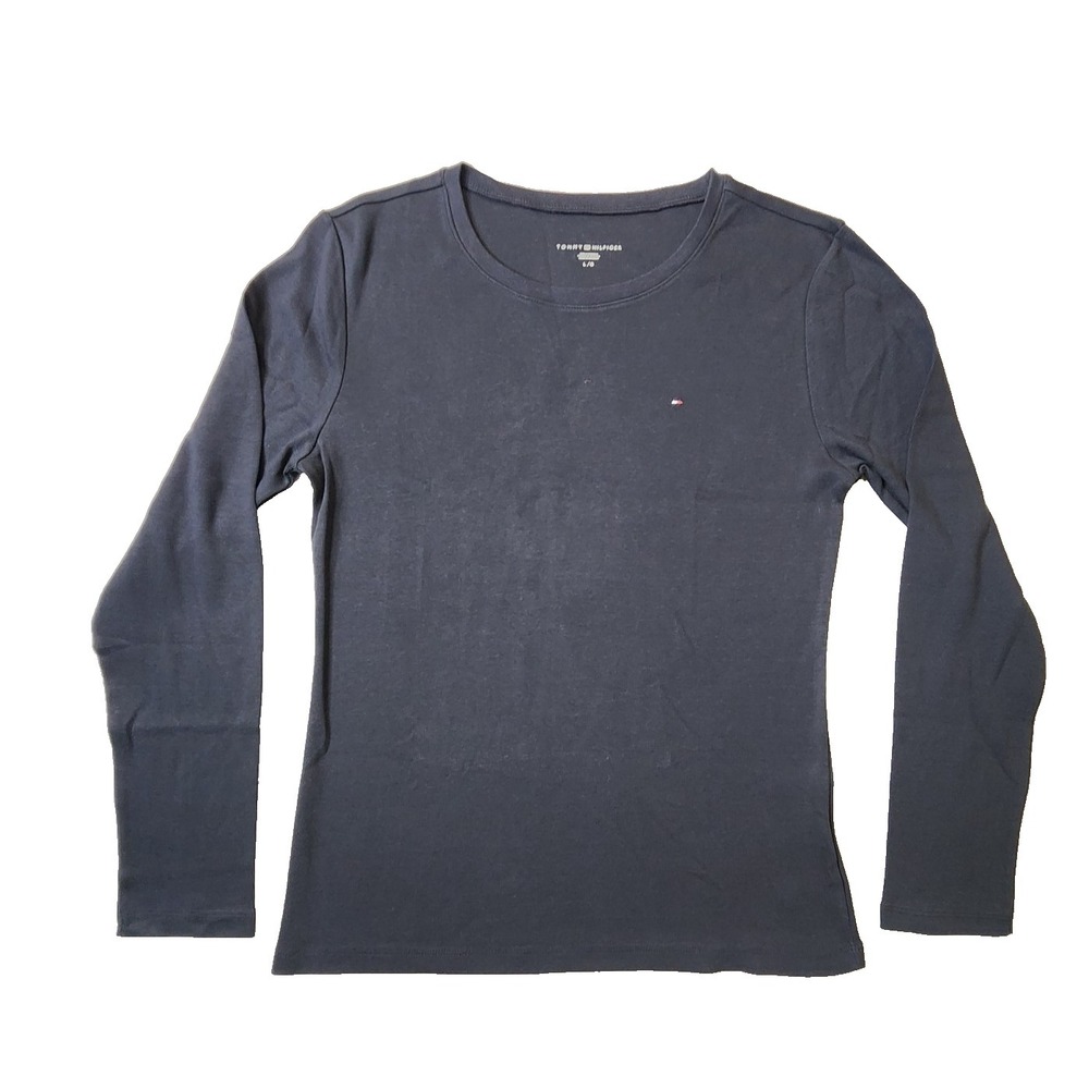 Tommy Hilfiger Women Long Sleeve T-shirt Solid Casual Navy Size L NWT OEM